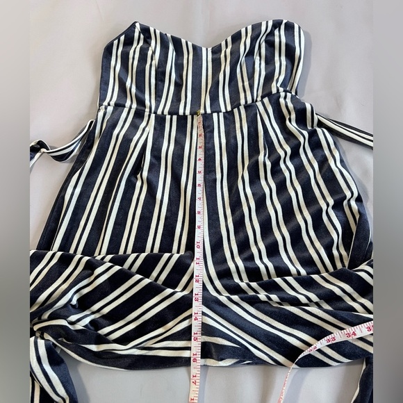 Forever 21 Striped Velvet Jumpsuit Navy/cream Sz 0X Plus‎ Women’s - Picture 7 of 12
